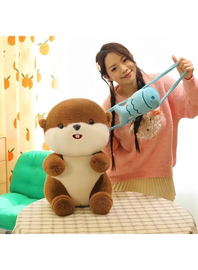 لعبة بلوش بنية داكنة 30 سم - ناعمة بلوشية مع حقيبة ظهر سمكية قابلة للإزالة. هدية للأطفال وديكور المنزل - Image 3